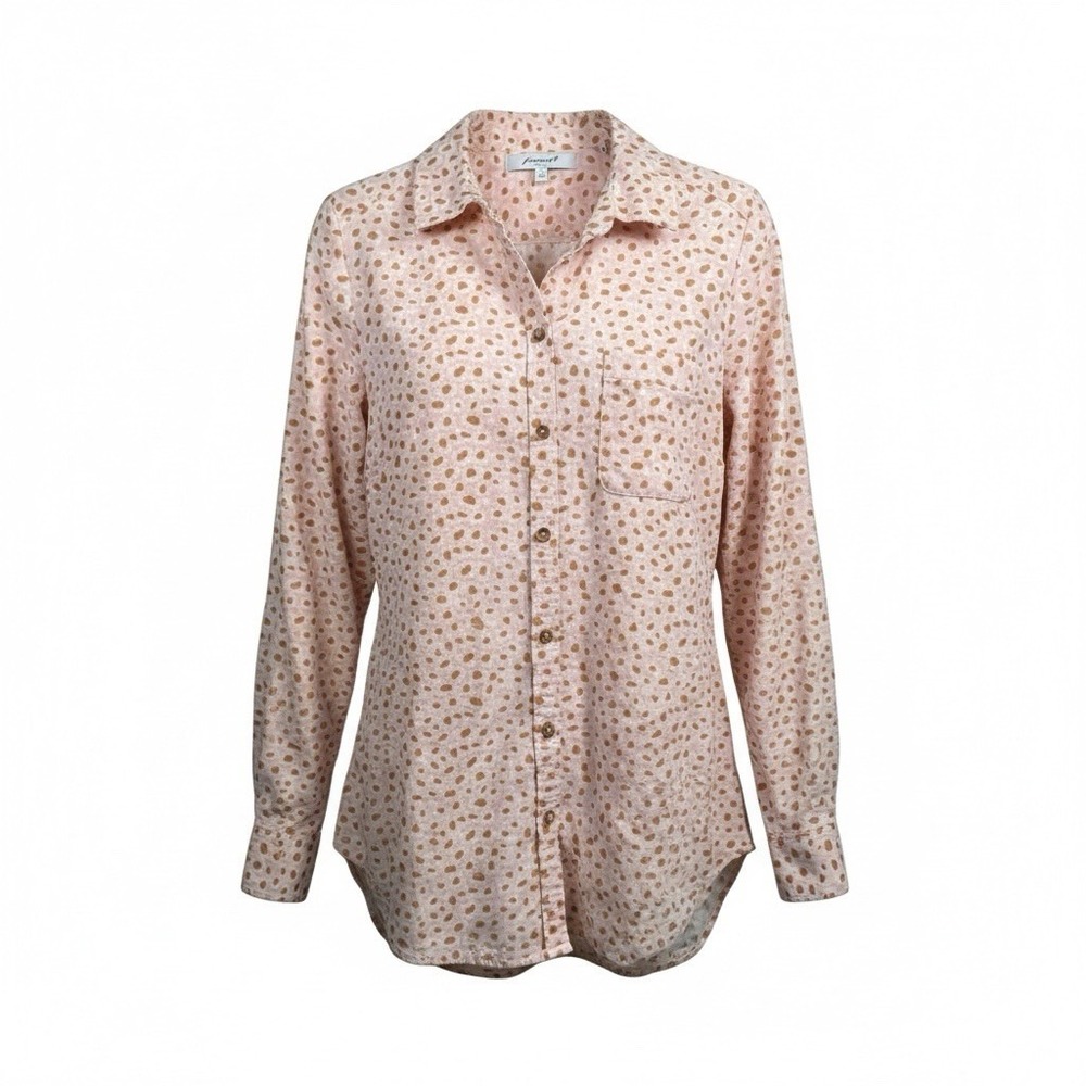 Foxcroft 8 Blouse Women Pink Corduroy Animal Print Button Up EUC